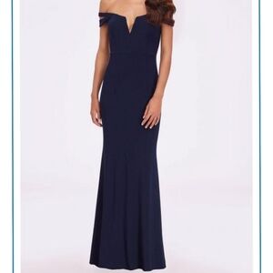 Elegant Navy Off-Shoulder Gown